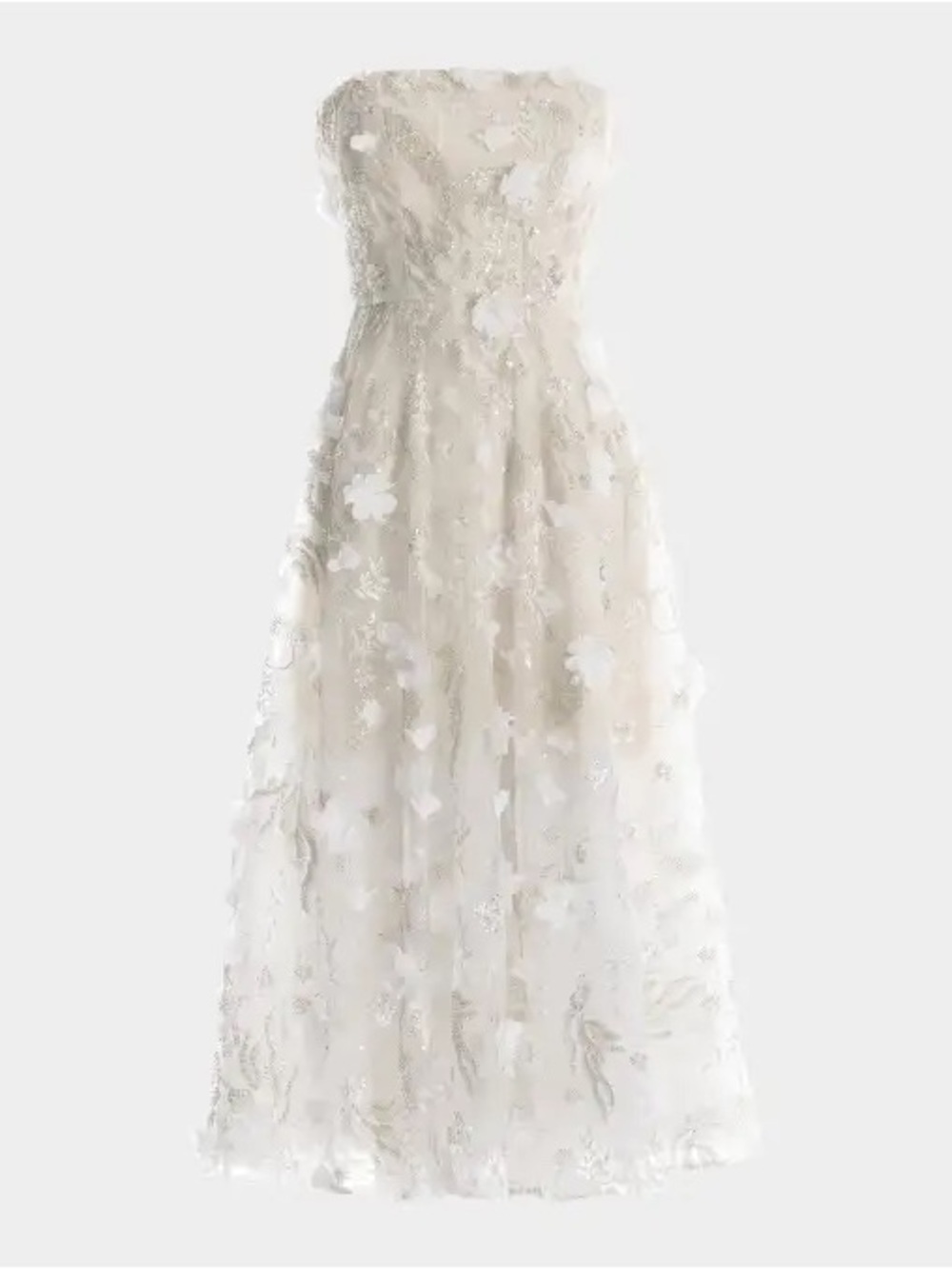 Dress the Population “Kailyn” Strapless Floral Appliqué Midi Dress | Ivory - Picture 2 of 5
